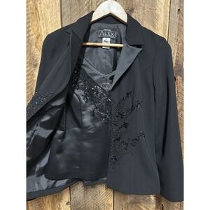 Vintage 80s Beaded Black Blazer Tank Set 8P Goth Formal Chic Mob Wife Opera